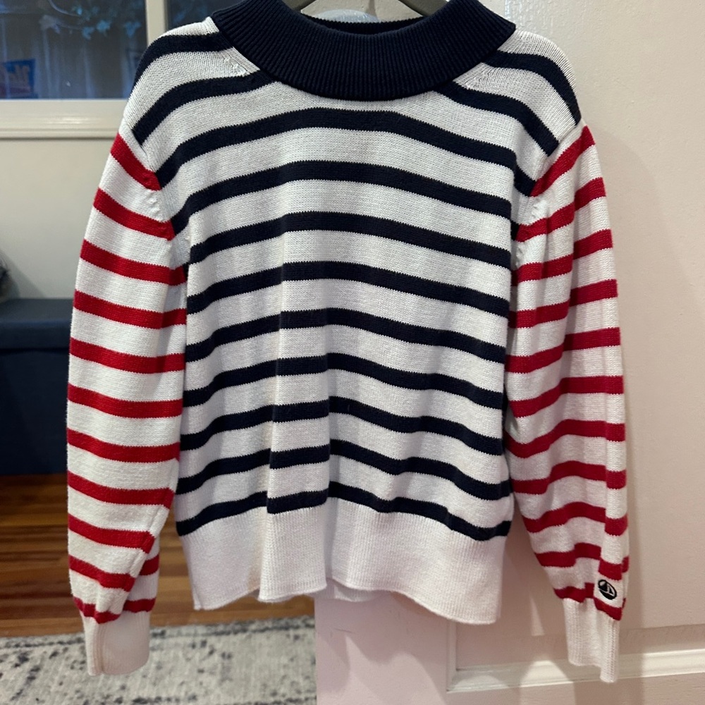 Petit Bateau Navy and Red Striped Turtleneck Sweater